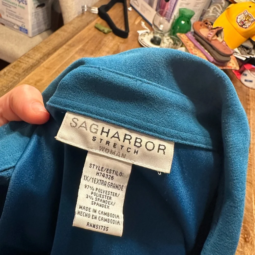 Sag Harbor Teal Button-Front Women’s Shirt - Picture 3 of 3